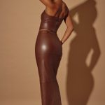 Mid-Rise Vegan Leather Maxi Skirt in Brown - Image 2