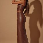 Mid-Rise Vegan Leather Maxi Skirt in Brown - Image 3