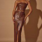 Mid-Rise Vegan Leather Maxi Skirt in Brown - Image 6