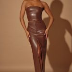 Mid-Rise Vegan Leather Maxi Skirt in Brown - Image 8