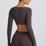 Ribbed Modal Long-Sleeve Crop Top in Charcoal Grey - Image 2