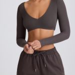 Ribbed Modal Long-Sleeve Crop Top in Charcoal Grey - Image 4