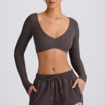 Ribbed Modal Long-Sleeve Crop Top in Charcoal Grey - Image 6