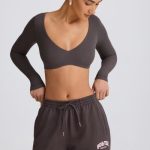 Ribbed Modal Long-Sleeve Crop Top in Charcoal Grey - Image 7