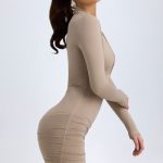 Modal Plunge V-Neck Mini Dress in Taupe - Image 4