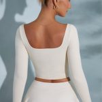 Rounded Square Neck Long Sleeve Top in Ivory - Image 2