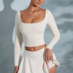 Rounded Square Neck Long Sleeve Top in Ivory - Image 7
