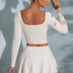 Rounded Square Neck Long Sleeve Top in Ivory - Image 10