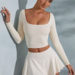 Rounded Square Neck Long Sleeve Top in Ivory - Image 12