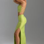 Embellished V-Waist Maxi Skirt in Pear Green - Image 3