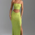 Embellished V-Waist Maxi Skirt in Pear Green - Image 4