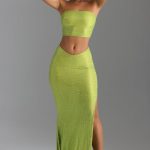 Embellished V-Waist Maxi Skirt in Pear Green - Image 5