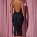 Ruched Backless Bodycon Midaxi Dress in Black - Image 7