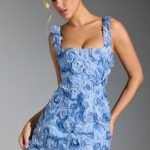Floral-Appliqu?? Corset Mini Dress in Blue
