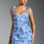 Floral-Appliqu?? Corset Mini Dress in Blue - Image 9