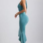 Slinky Jersey Asymmetric Cowl-Neck Midaxi Dress in Sea Green - Image 7