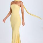 Scarf-Detail Strapless Gown in Pastel Yellow - Image 5