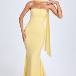 Scarf-Detail Strapless Gown in Pastel Yellow - Image 6