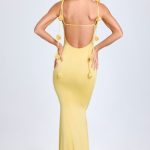 Slinky Jersey Floral-Appliqu???Gown in Pastel Yellow - Image 6