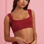 Fluffy Knit Scoop-Neck Bralette in Ruby Red