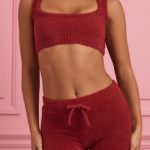 Fluffy Knit Scoop-Neck Bralette in Ruby Red - Image 2