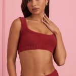 Fluffy Knit Scoop-Neck Bralette in Ruby Red - Image 5