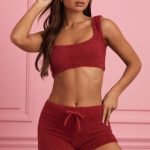 Fluffy Knit Scoop-Neck Bralette in Ruby Red - Image 6