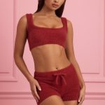 Fluffy Knit Scoop-Neck Bralette in Ruby Red - Image 7