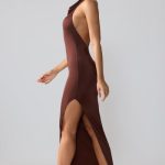 Premium Jersey Cowl Neck Backless Maxi Dress in Espresso - Image 3