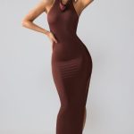 Premium Jersey Cowl Neck Backless Maxi Dress in Espresso - Image 4