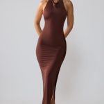 Premium Jersey Cowl Neck Backless Maxi Dress in Espresso - Image 7
