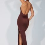 Premium Jersey Cowl Neck Backless Maxi Dress in Espresso - Image 9