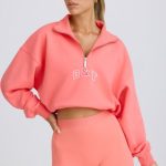 Quarter-Zip Cropped Sweatshirt in Coral - Image 6
