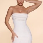Embellished Strapless Cowl Neck Mini Dress in Ivory - Image 5
