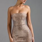 Embellished Bandeau Mini Dress in Almond - Image 3