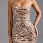 Embellished Bandeau Mini Dress in Almond - Image 4