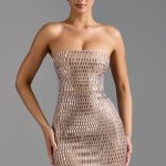 Embellished Bandeau Mini Dress in Almond - Image 7
