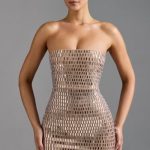 Embellished Bandeau Mini Dress in Almond - Image 8
