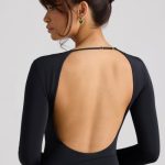 Long Sleeve Draped Mini Dress in Black - Image 6