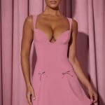 Bow-Detail A-Line Mini Dress in Dusty Pink