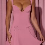 Bow-Detail A-Line Mini Dress in Dusty Pink - Image 4