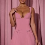 Bow-Detail A-Line Mini Dress in Dusty Pink - Image 7