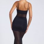 Sheer Panelled Draped Midaxi Dress in Black - Image 2
