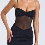 Sheer Panelled Draped Midaxi Dress in Black - Image 4