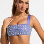 Embellished Square Neck Crop Top in Blue - Image 5