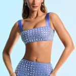 Embellished Square Neck Crop Top in Blue - Image 9