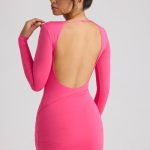 Long Sleeve Draped Mini Dress in Magenta - Image 2