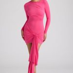Long Sleeve Draped Mini Dress in Magenta - Image 5