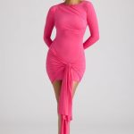 Long Sleeve Draped Mini Dress in Magenta - Image 7