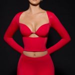 Cut-Out Long-Sleeve Top in Fire Red